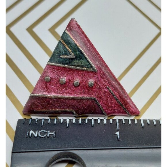 Oops a Daisy Purple Enamel Triangle 80's Earrings Pierced Art Deco 1.25" - Picture 11 of 11